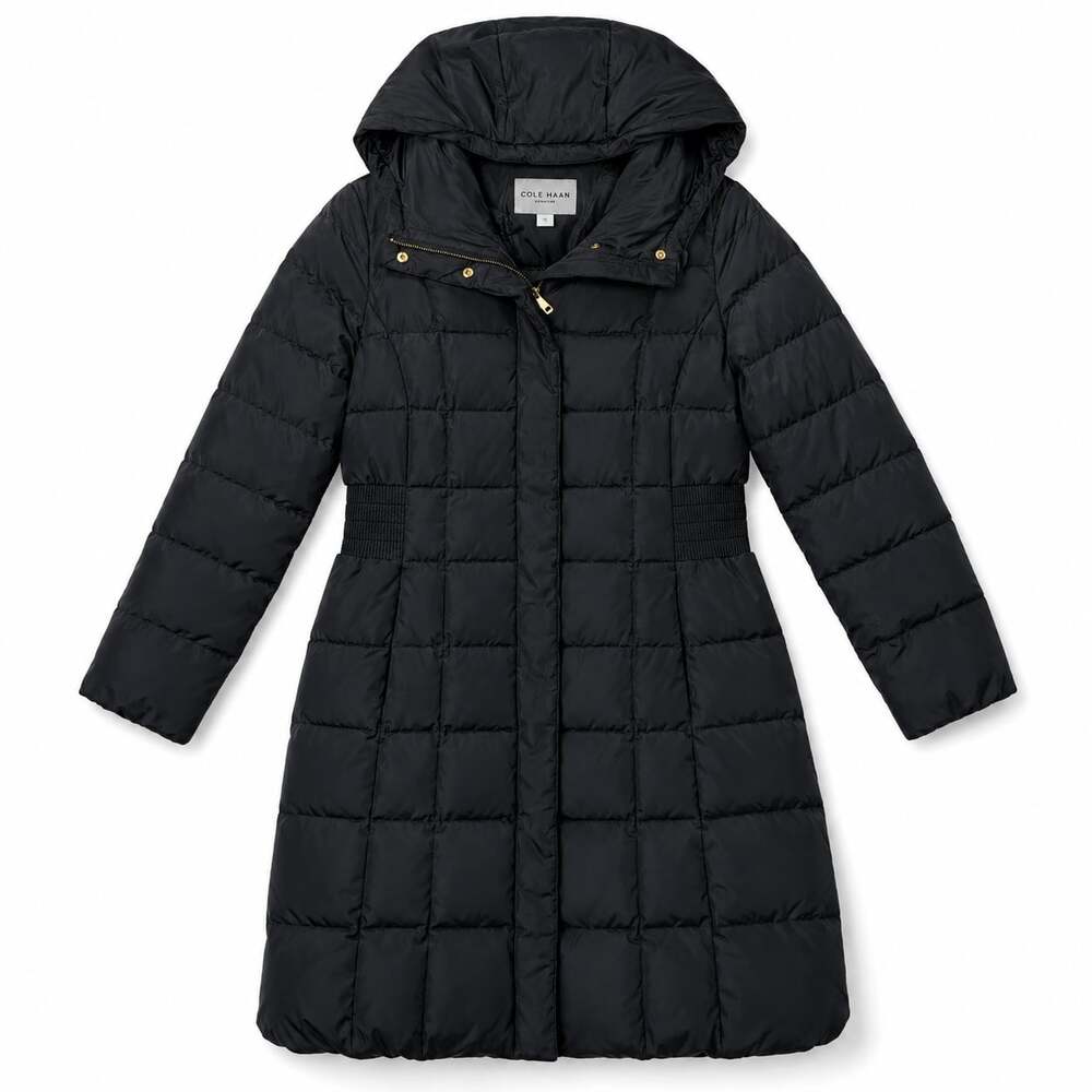Cole Haan Signature Women's Hooded Bib-Insert Down Puffer Coat in Black